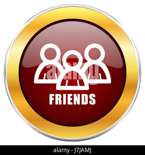 Freunde-rot Web-Symbol mit goldenen Rahmen isoliert auf weißem Hintergrund. Runde glänzende Knopf. Stockfoto