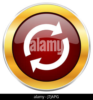 Reload rot Web-Symbol mit goldenen Rahmen isoliert auf weißem Hintergrund. Runde glänzende Knopf. Stockfoto