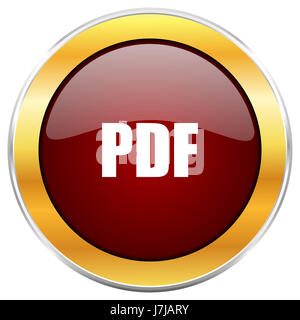PDF-rot Web Icon mit goldenen Rahmen isoliert auf weißem Hintergrund. Runde glänzende Knopf. Stockfoto