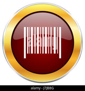 Barcode-rote Web-Symbol mit goldenen Rahmen isoliert auf weißem Hintergrund. Runde glänzende Knopf. Stockfoto