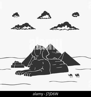 Ägyptische Pyramiden und Kamele-Vektor-Illustration Stock Vektor