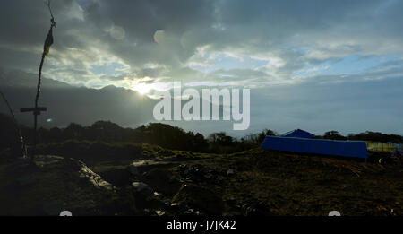 Panorama der Sonnenaufgang im Himalaya-Gebirge. Nepal, Annapurna-region Stockfoto