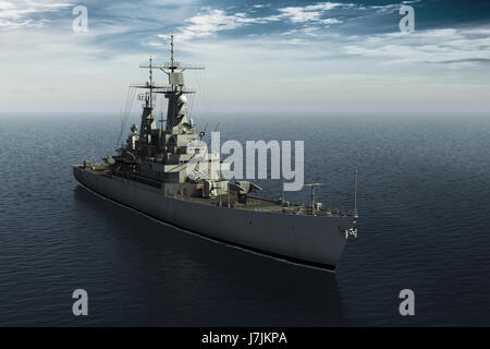 Moderne Kriegsschiff auf hoher See. 3D Illustration. Stockfoto