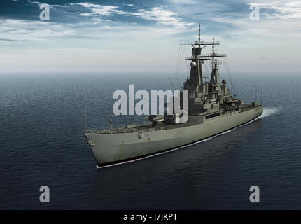 Moderne Kriegsschiff auf hoher See. 3D Illustration. Stockfoto