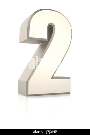 Nummer 2 isoliert auf weißem Hintergrund. 3D render Stockfoto