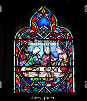 Gleichnis vom verlorenen Sohn, von Adolph Didron von Paris, 1859.  Glasfenster, Feltwell Kirche, Norfolk, England, UK, The Lost Son speist mit Fa Stockfoto