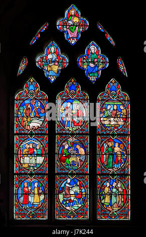 Gleichnis vom verlorenen Sohn, von Adolph Didron von Paris, 1859.  Buntglas-Fenster, Feltwell Kirche, Norfolk, England, UK Stockfoto