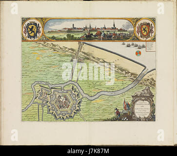 Karte aus dem „Atlas de Wit“ von 1698, die das Gebiet von Grevelingen (Gravelines) darstellt und historische Einblicke in die Geographie der Region bietet. Stockfoto