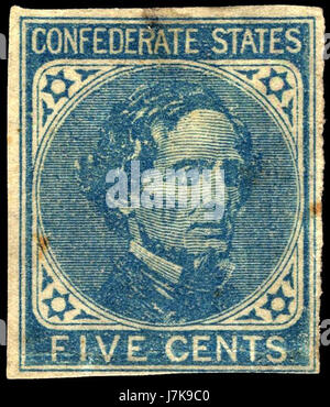 Konföderierten Stempel Jefferson Davis 5c 1862 Problem Stockfoto