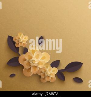 Illustration von Papierblumen auf Goldgrund. Stock Vektor