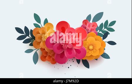 Schöner Blumenstrauß der Blumen aus Papier Stock Vektor