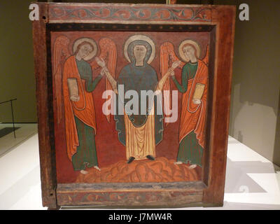 Dieses Kunstwerk, das in der Sammlung des Museu Nacional d'Art de Catalunya (MNAC) aufbewahrt wird, ist ein wertvolles Stück, das Barcelonas reiches künstlerisches Erbe repräsentiert. Das Stück ist Teil der berühmten Sammlung des Museums. Stockfoto