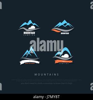 Satz von hohen Bergen-Vektor-Icons. Reise- und Klettern Konzept Logo. Alpen wandern zu unterzeichnen. Hügel-Tal-Logo. Symbol für Outdoor-Sportarten. Camping b Stock Vektor