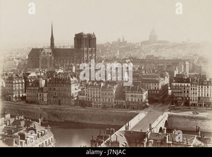 Charles Soulier's 'Panorama de Paris' bietet einen atemberaubenden Blick auf Paris vom Turm Saint Jacques aus, der die ikonischen Bauten und belebten Straßen der cityÂ Mitte des 19. Jahrhunderts erfasst. Stockfoto