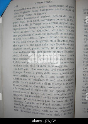 Dalla Terra alla Luna 140 bezieht sich auf ein Werk, möglicherweise eine Illustration oder Publikation, das mit dem Buch „From the Earth to the Moon“ von Jules Verne zusammenhängt. Es markiert eine bestimmte Ausgabe oder ein Kapitel in der Serie. Stockfoto