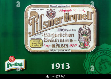 Geschichte der Marke Pilsner Brauerei Pilsner Urquell, Logo, aus dem Jahr 1913, westlichen Böhmen, Tschechische Republik, Plzen, Europ Stockfoto