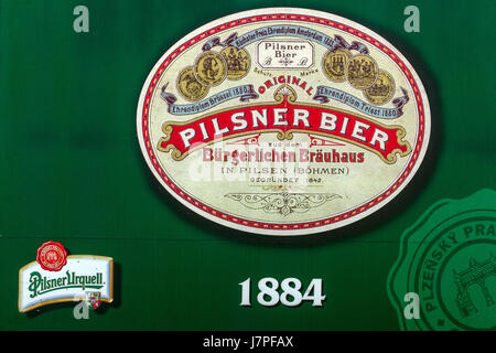 Geschichte der Marke Pilsner Brauerei Pilsner Urquell, Logo, aus dem Jahre 1884, westlichen Böhmen, Tschechische Republik, Plzen, Europ Stockfoto