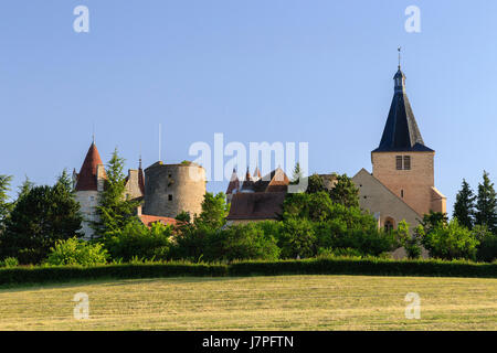 Frankreich, Cote d'Or, Chateauneuf en Auxois, oder Chateauneuf, bezeichnet Les Plus Beaux Villages de France, das Schloss und die Kirche Stockfoto