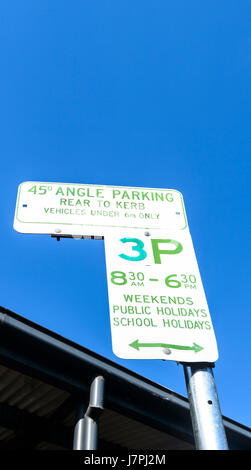 3P 45 Grad Winkel Parkplatz Schild, New-South.Wales, NSW, Australien Stockfoto