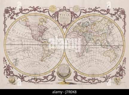 Die Baldwyn Map of the World von 1782 ist eine historische Karte, die globale Geographie und politische Grenzen des 18. Jahrhunderts zeigt. Es bietet einen Einblick in das Weltbild während der Zeit der Erkundung und des frühen Kolonialismus. Stockfoto