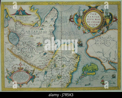 CEM 10 Tartariae sive Magni Chami Regni bezieht sich auf ein historisches Dokument oder eine Karte, die mit Tartaria, einer antiken Region, die einst als Teil Asiens angenommen wurde und oft mit der mongolischen Herrschaft in Verbindung gebracht wird. Der Text oder die Karte können sich auf die geografischen und politischen Aspekte der Region konzentrieren. Stockfoto