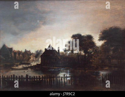 Aert van der Neer Landschap Bij duister Stockfoto