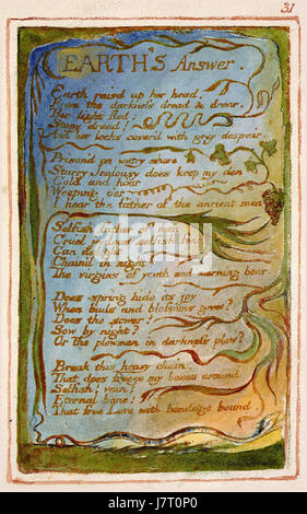 Blakes Erdenantwort ist ein Gedicht von William Blake, das Teil seiner Sammlung *Songs of Experience* ist. Das Gedicht drückt das Leiden der Erde und ihre Sehnsucht nach Befreiung aus und symbolisiert den Kampf zwischen Unschuld und Erfahrung. Stockfoto
