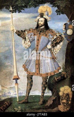 Dies bezieht sich auf ein Werk oder Porträt, das Nicholas Hilliard zugeschrieben wird, einem bekannten englischen Miniaturisten aus der Renaissance. Seine Werke zeigten oft Mitglieder des englischen Hofes und Adels, die für ihre feinen Details und Genauigkeit bekannt sind. Stockfoto
