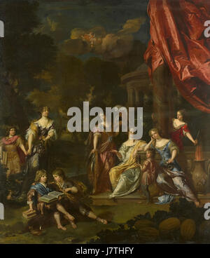 Diese allegorische Porträtgruppe zeigt die Kinder von Diederic Pietersz van Leyden, dem Bürgermeister von Leiden, und seiner Frau Alida Paets. Das Gemälde ist im Rijksmuseum als Teil ihrer Sammlung SK A 4222 untergebracht. Stockfoto