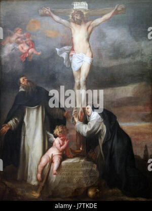 Anthony van Dyck Christus Aan Het Kruis traf de Heilige Catharina van Siena, de Heilige Dominicus En Een engel Stockfoto