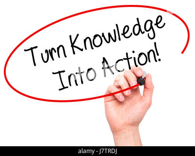 Hand des Mannes schreiben wiederum wissen in Aktion! mit schwarzen Balken am Bildschirm. Isoliert auf weiss. Wirtschaft, Technologie, Internet-Konzept. Lager Phot Stockfoto