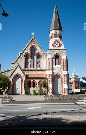 Scots Presbyterian Church mit Quadersteinen Kalkstein-Architektur im gotischen Stil im Zentrum von Fremantle, Western Australia. Stockfoto