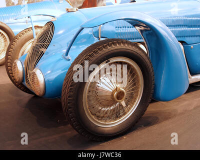 Ein 1938 Bugatti GP Typ 59 50B mit einem 8-Zylinder-Motor mit 4741 cm3 Hubraum, 400 PS und Geschwindigkeiten von bis zu 300 km/h Stockfoto