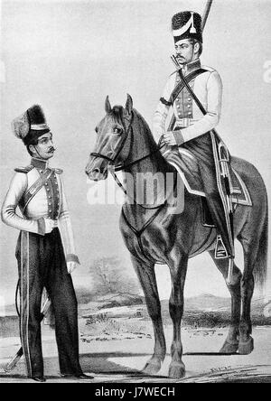 18 2557 Buchillustrationen von historische Beschreibung der Kleidung und Waffen der russischen Truppen Stockfoto