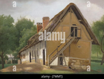 „Farm Building at Bois Guillaume“ ist ein Gemälde des französischen Künstlers Jean-Baptiste-Camille Corot, das im Norton Simon Museum untergebracht ist. Es zeigt eine ländliche Szene mit Schwerpunkt auf der natürlichen Landschaft und der einfachen Architektur, charakteristisch für Corots Ansatz zur Landschaftsmalerei im 19. Jahrhundert. Stockfoto