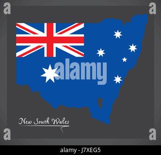 Neue South Wales Karte mit australischen Nationalflagge illustration Stock Vektor