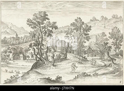 Adriaen Collaert, Jacob Grimmer Landschaft mit Wanderer Stockfoto