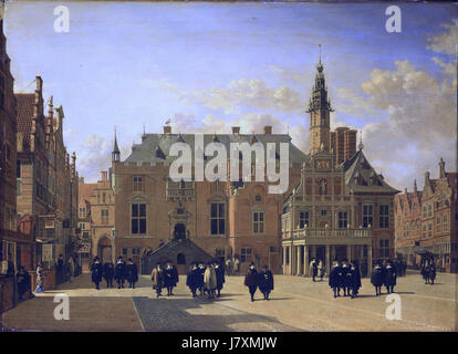 Marktplatz in Haarlem, mit Blick auf das Rathaus von Berckheyde Stockfoto