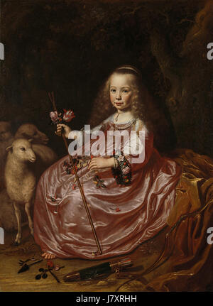 Clara Alewijn war die Tochter von Abraham Alewijn und Geertruid Hooftman, geboren 1635. Dieses Porträt, das im Rijksmuseum untergebracht ist, zeigt sie aus dem 17. Jahrhundert und spiegelt niederländische Porträts und Familiengeschichte wider. Stockfoto