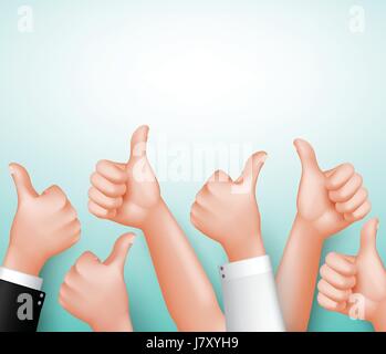 Daumen hoch Zeichen Team Händepaare zum genehmigen mit Leerraum für Nachricht in 3D realistische Vektor-Illustration Stock Vektor
