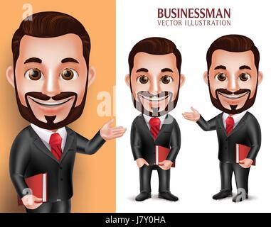 Professionellen Anwalt Mann Student Vektor Charakter glücklich hält Buch in weißen Hintergrund isoliert. Satz von Vektor-Illustration Stock Vektor