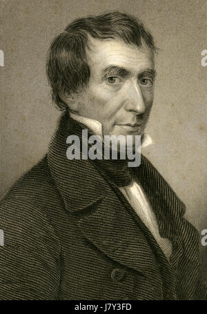 Antike c1860 Gravur, Harrison. William Henry Harrison Sr. (1773-1841) war der neunte Präsident der USA (1841), ein amerikanischer Offizier und der letzte Präsident, geboren als britischer Staatsbürger. QUELLE: ORIGINAL GRAVUR. Stockfoto