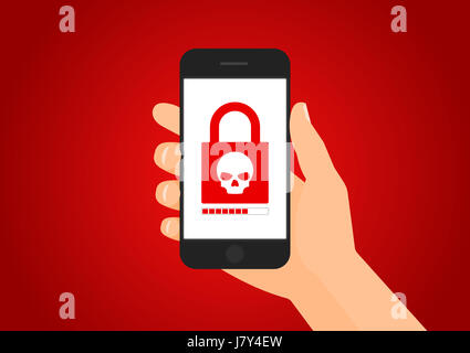 Infiziert durch Ransomware Virus stock Illustration Smartphone Stockfoto