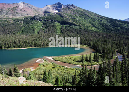 Blick von der Grinnell Gletscher-Trail auf Josephine See, viele Gletscherskigebiet Glacier Nationalpark, Rocky Mountains, Montana, USA Stockfoto