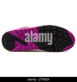 Nike WMNS Air Max 90 Langzeitherzfrequenz Damen Leder Betrieb Wüste/lila-Khaki Sneakers - 768887-200 Stockfoto