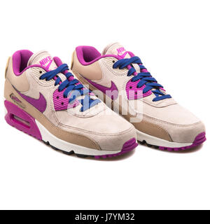 Nike WMNS Air Max 90 Langzeitherzfrequenz Damen Leder Betrieb Wüste/lila-Khaki Sneakers - 768887-200 Stockfoto