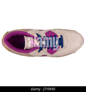 Nike WMNS Air Max 90 Langzeitherzfrequenz Damen Leder Betrieb Wüste/lila-Khaki Sneakers - 768887-200 Stockfoto