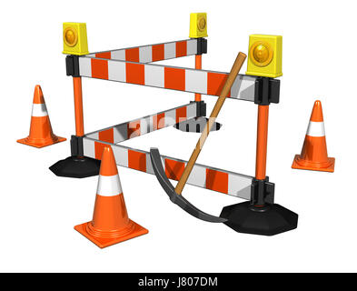 Vorbereitung Bauarbeiten Wartung Verzögerung Objekt Werkzeuge bauen isoliert Stockfoto