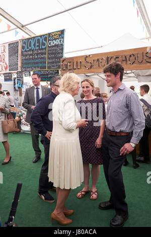 Camilla, die Herzogin von Cornwall, an der Hay Festival, 2017, lokale Lebensmittelproduzenten treffen Stockfoto