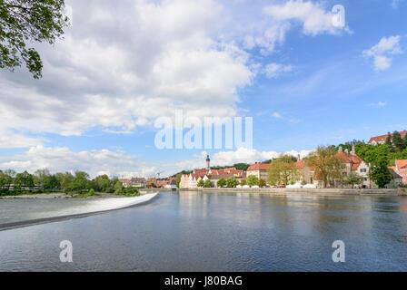 Bin Lechwehr (Lech Wehr) am Fluss Lech, Altstadt, Landsberg, Lech, Schwaben, Swabia, Bayern, Bayern, Deutschland Stockfoto